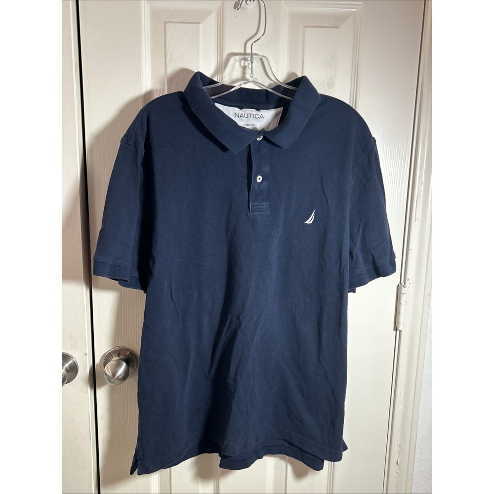 Nautica Short Sleeve Polo Shirt Men's XXL 2XL Navy Blue 100% Cotton